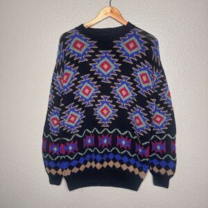 Vintage Izod Southwestern Knit pullover Sweater Geometric 90s